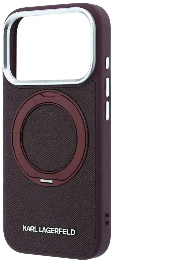 Dėklas Karl Lagerfeld Ring Stand 360 Saffiano Classic Logo MagSafe do iPhone 18 Pro Max / 17 Pro Max bordo spalvos