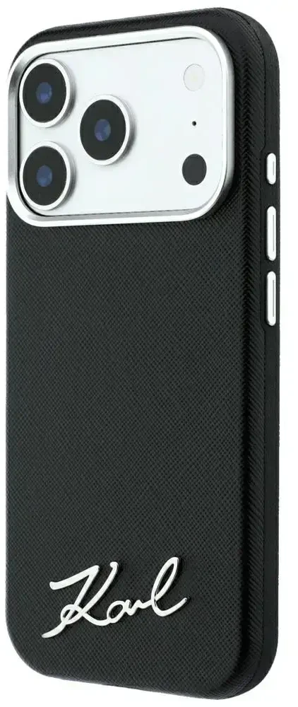 Dėklas Karl Lagerfeld Saffiano Small Script Metal Logo MagSafe Case for iPhone 17 Pro Max / 18 Pro Max - Juodas