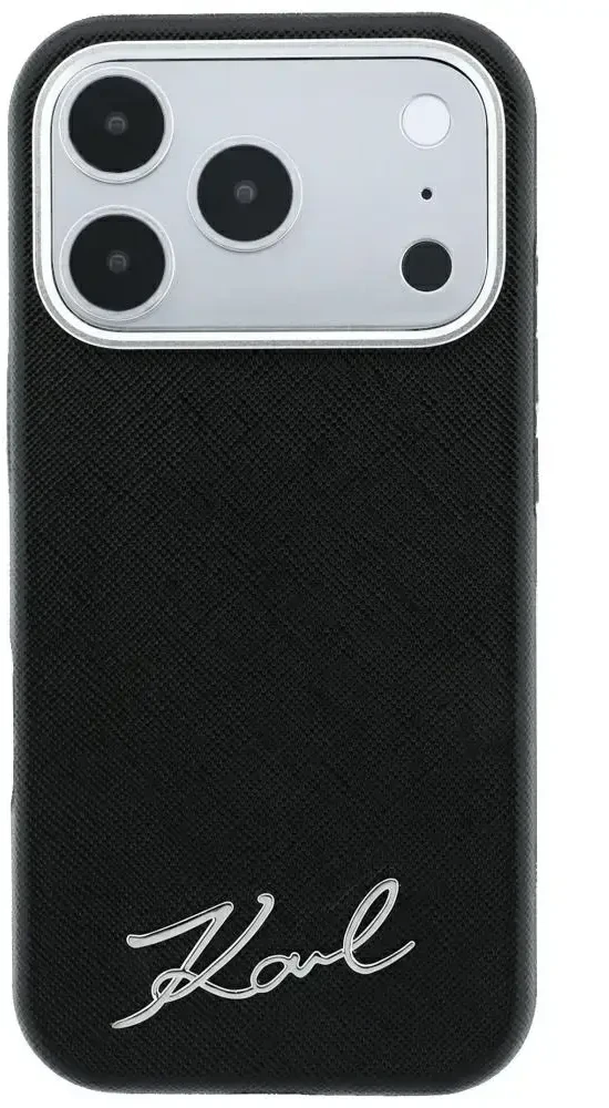 Dėklas Karl Lagerfeld Saffiano Small Script Metal Logo MagSafe Case for iPhone 17 Pro Max / 18 Pro Max - Juodas