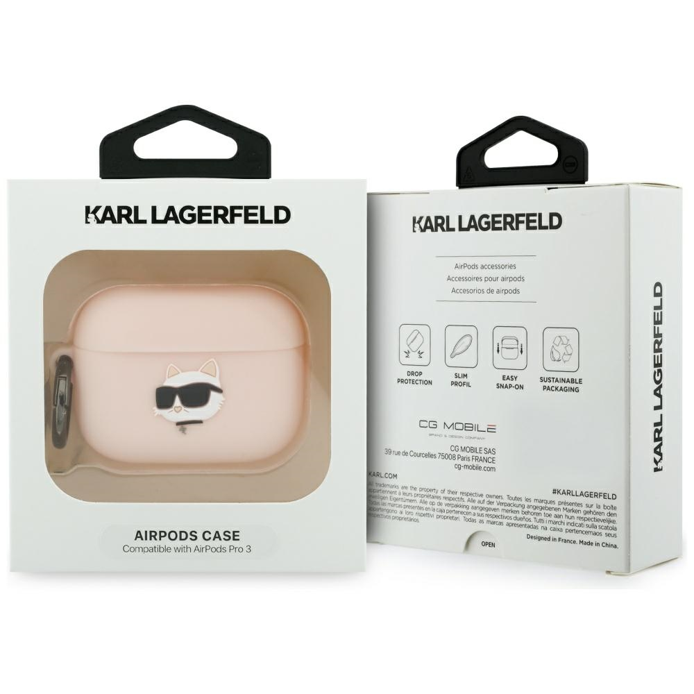 Karl Lagerfeld 3D Logo NFT Choupette Head silikoninis dėklas skirtas AirPods Pro 3 Rožinė