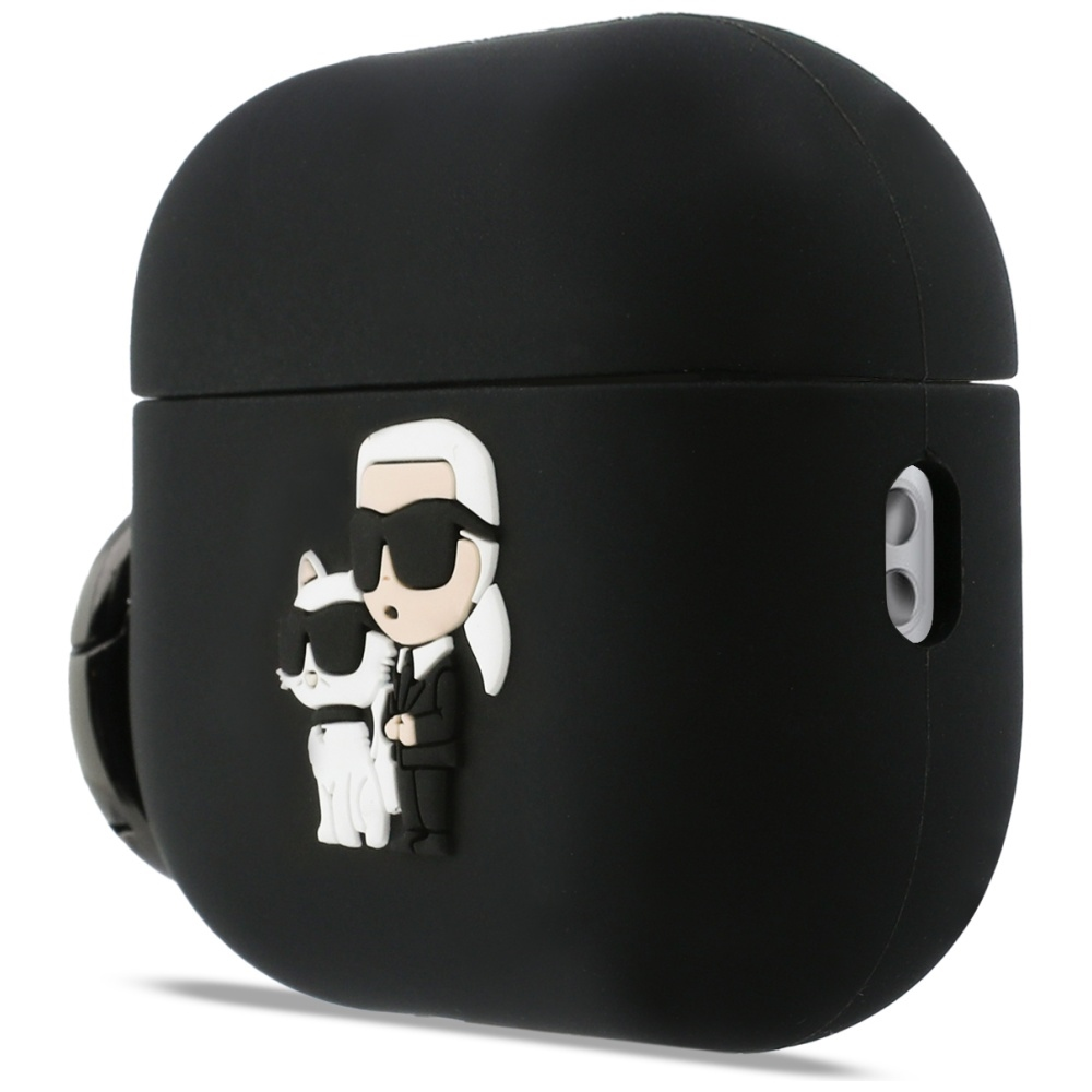 Karl Lagerfeld 3D Logo NFT Karl and Choupette silikoninis dėklas skirtas AirPods Pro 3 juodos spalvos