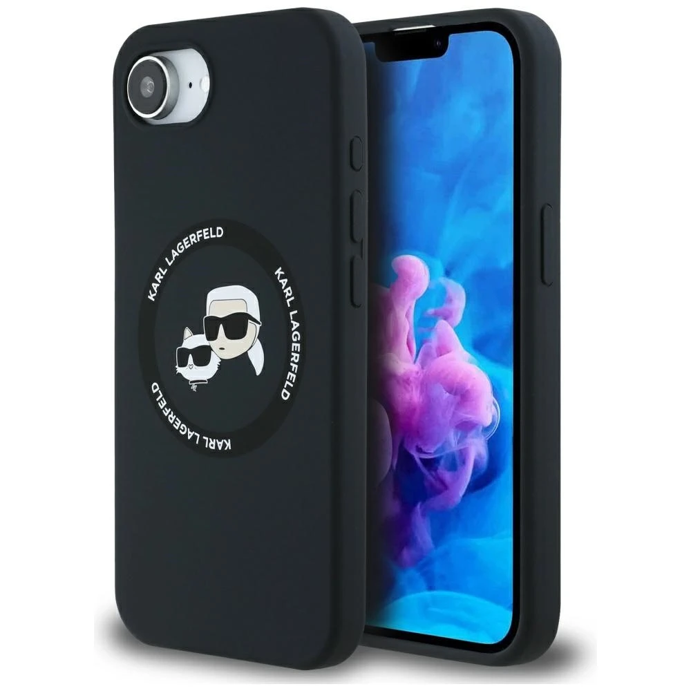 Karl Lagerfeld Liquid silikoninis K&CH Heads MagSafe Apple iPhone 16e dėklas telefonui juodos spalvos