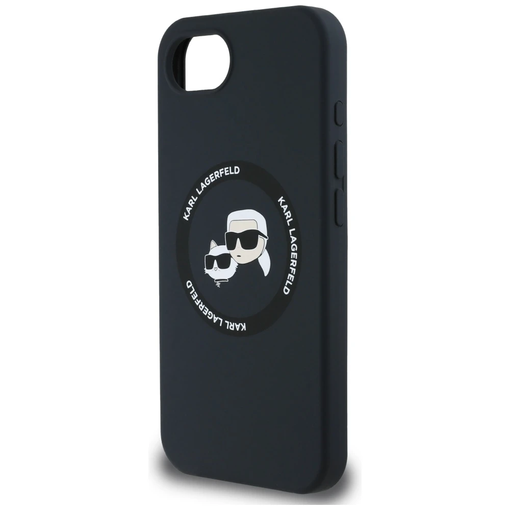 Karl Lagerfeld Liquid silikoninis K&CH Heads MagSafe Apple iPhone 16e dėklas telefonui juodos spalvos