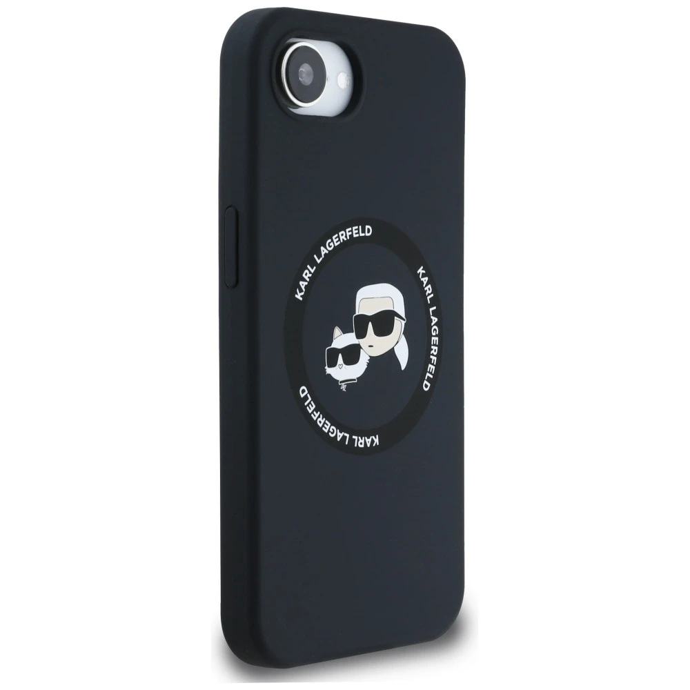 Karl Lagerfeld Liquid silikoninis K&CH Heads MagSafe Apple iPhone 16e dėklas telefonui juodos spalvos
