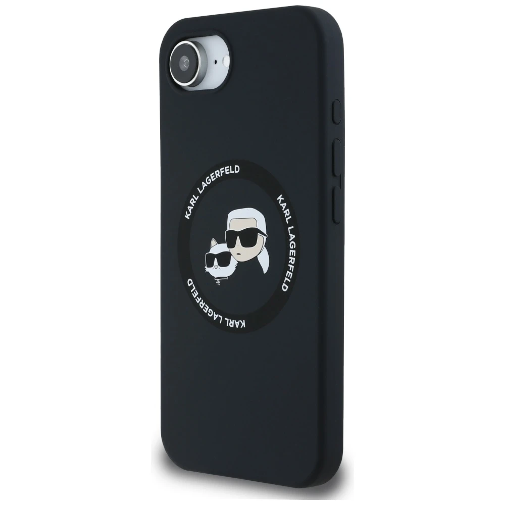 Karl Lagerfeld Liquid silikoninis K&CH Heads MagSafe Apple iPhone 16e dėklas telefonui juodos spalvos