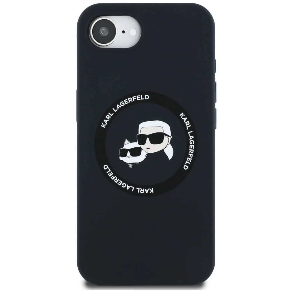 Karl Lagerfeld Liquid silikoninis K&CH Heads MagSafe Apple iPhone 16e dėklas telefonui juodos spalvos