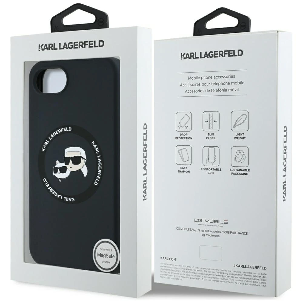 Karl Lagerfeld Liquid silikoninis K&CH Heads MagSafe Apple iPhone 16e dėklas telefonui juodos spalvos
