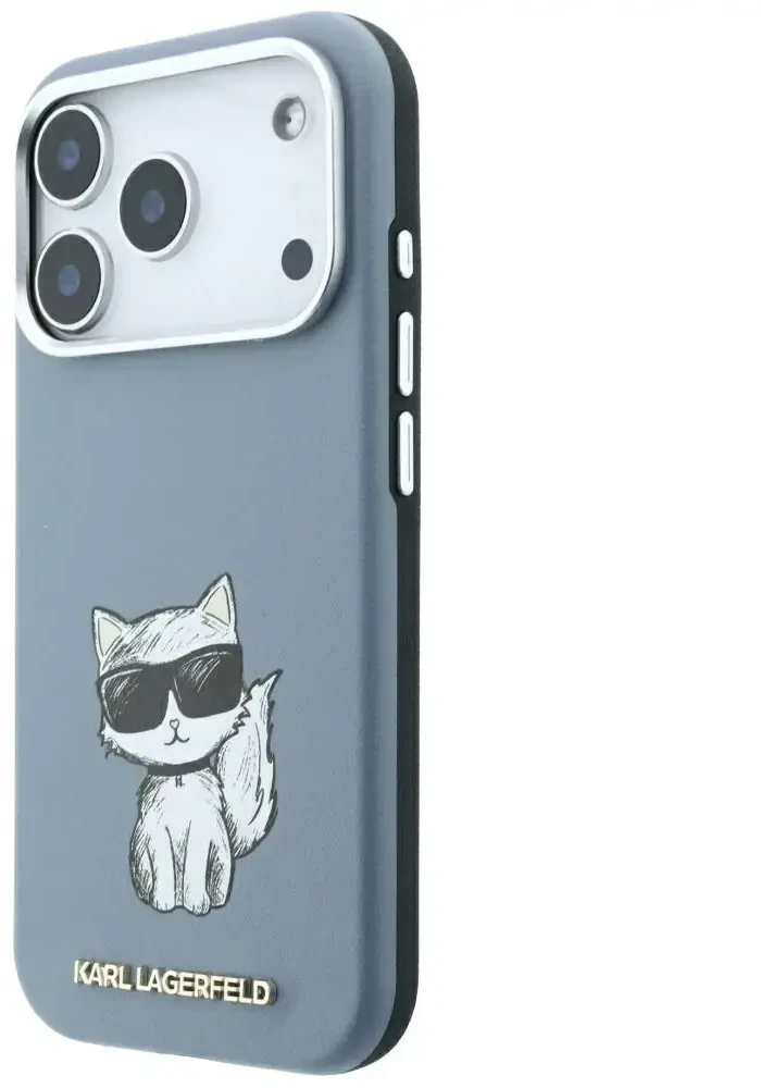 Dėklas Karl Lagerfeld Smooth Choupette Sketch MagSafe do iPhone 18 Pro / 17 Pro Šviesiai mėlynas
