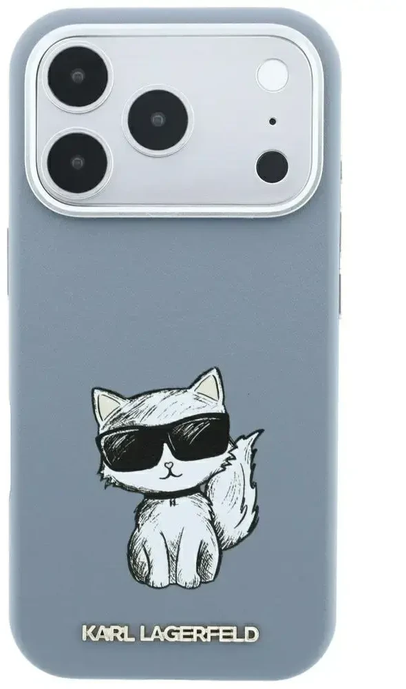 Dėklas Karl Lagerfeld Smooth Choupette Sketch MagSafe do iPhone 18 Pro / 17 Pro Šviesiai mėlynas