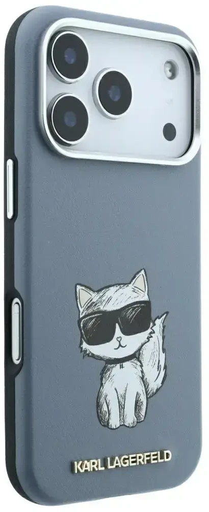 Dėklas Karl Lagerfeld Smooth Choupette Sketch MagSafe do iPhone 18 Pro / 17 Pro Šviesiai mėlynas