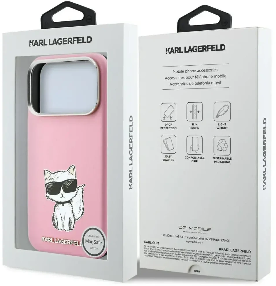 Dėklas Karl Lagerfeld Smooth Choupette Sketch MagSafe do iPhone 18 Pro / 17 Pro rožinė