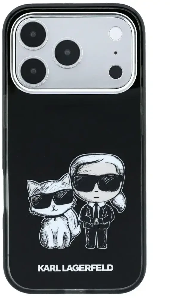 Dėklas Karl Lagerfeld Smooth Karl & Choupette Bodies Sketch MagSafe do iPhone 18 Pro / 17 Pro juoda