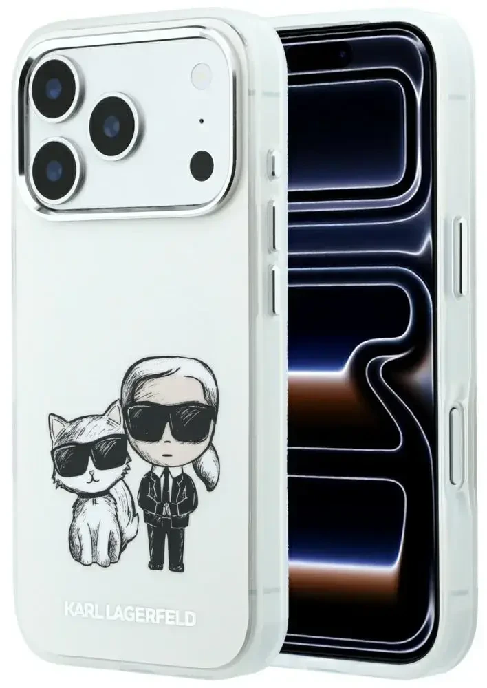 Dėklas Karl Lagerfeld Smooth Karl & Choupette Bodies Sketch MagSafe Case for iPhone 18 Pro Max / 17 Pro Max rusvai gelsvas