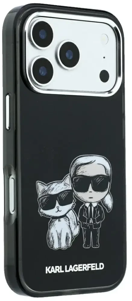 Dėklas Karl Lagerfeld Smooth Karl & Choupette Bodies Sketch MagSafe do iPhone 18 Pro / 17 Pro juoda