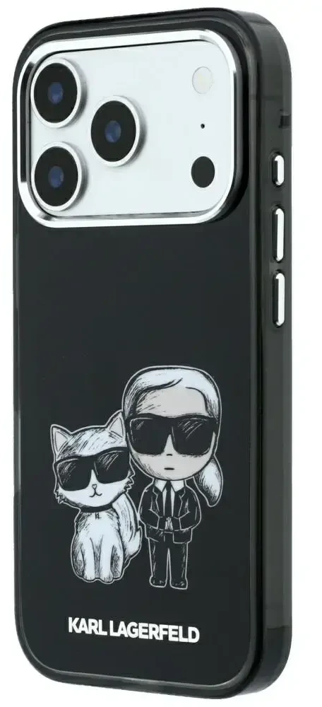 Dėklas Karl Lagerfeld Smooth Karl & Choupette Bodies Sketch MagSafe do iPhone 18 Pro / 17 Pro juoda