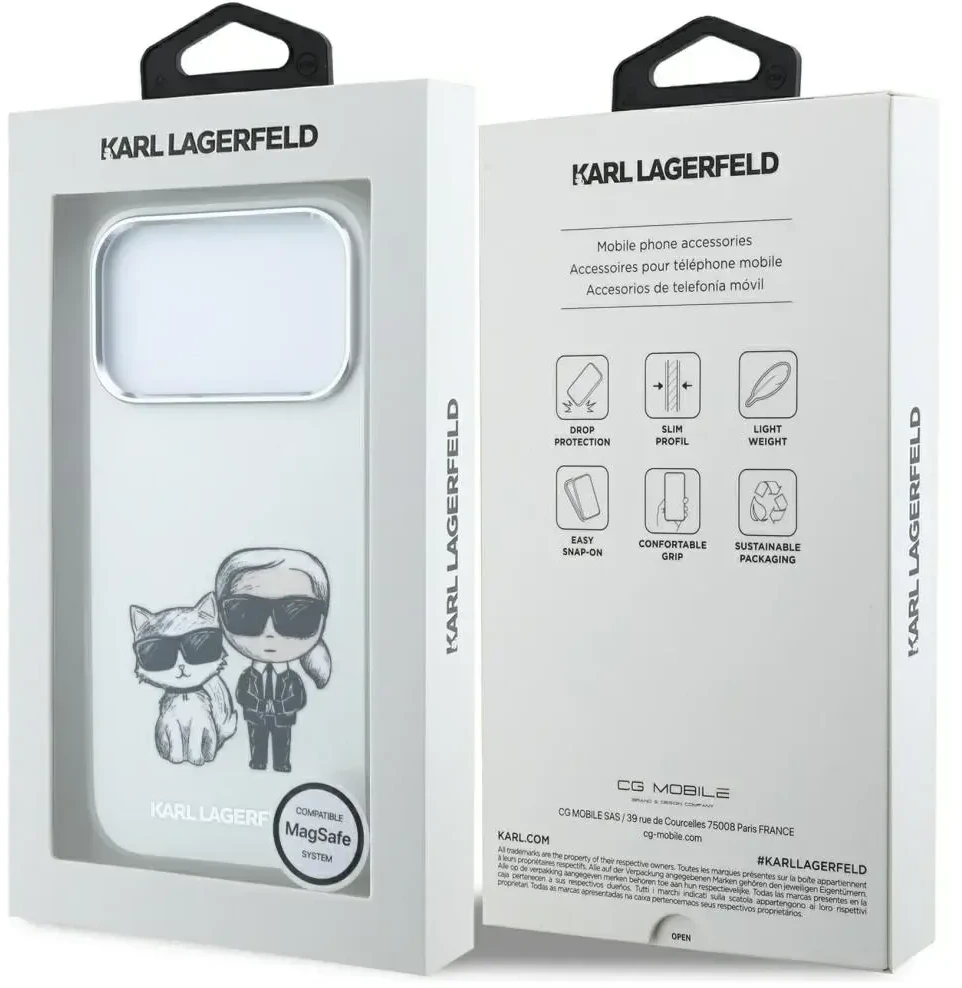 Dėklas Karl Lagerfeld Smooth Karl & Choupette Bodies Sketch MagSafe Case for iPhone 18 Pro / 17 Pro - rusvai gelsvas