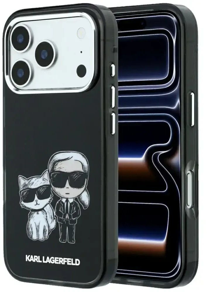 Dėklas Karl Lagerfeld Smooth Karl & Choupette Bodies Sketch MagSafe do iPhone 18 Pro / 17 Pro juoda