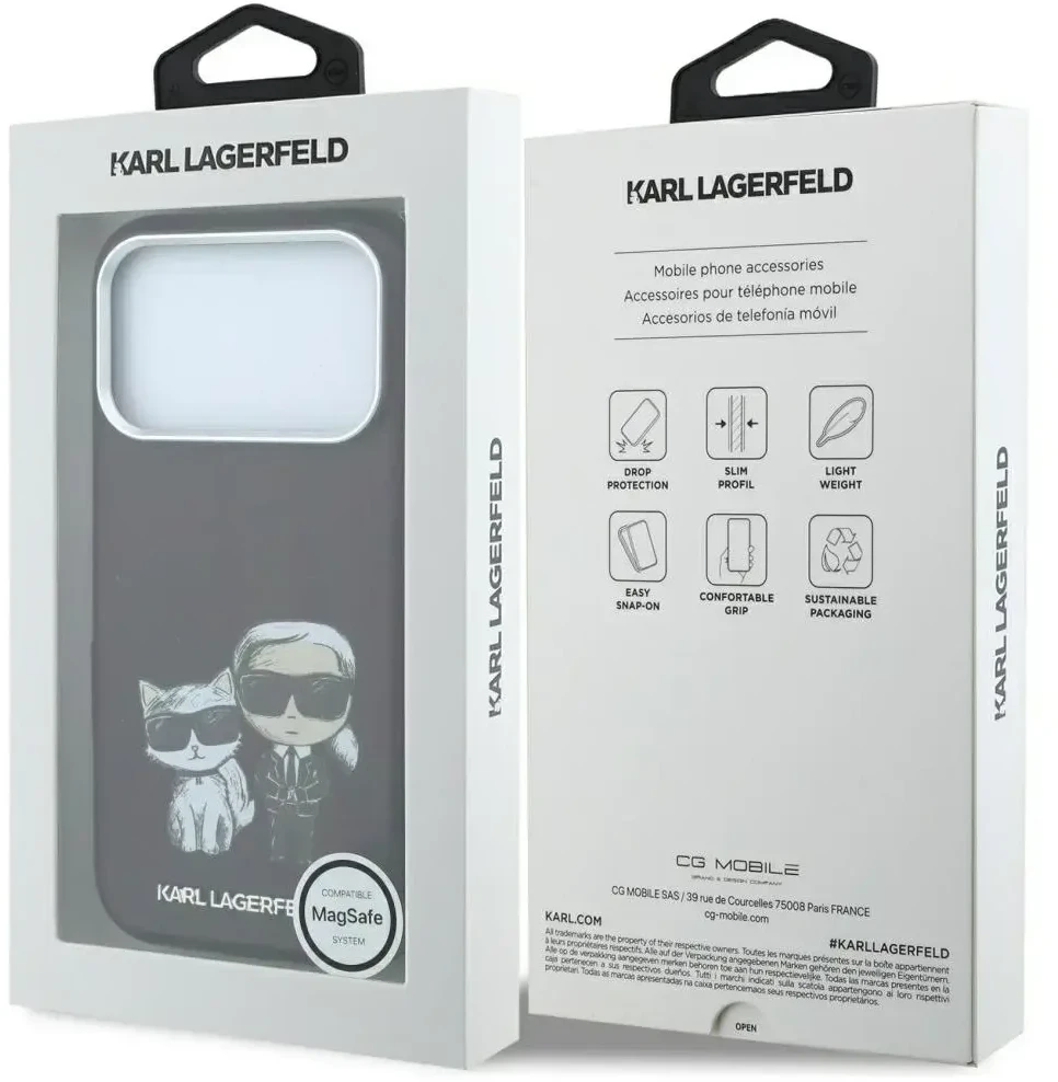 Dėklas Karl Lagerfeld Smooth Karl & Choupette Bodies Sketch MagSafe case for iPhone 18 Pro / 17 Pro - burgundy