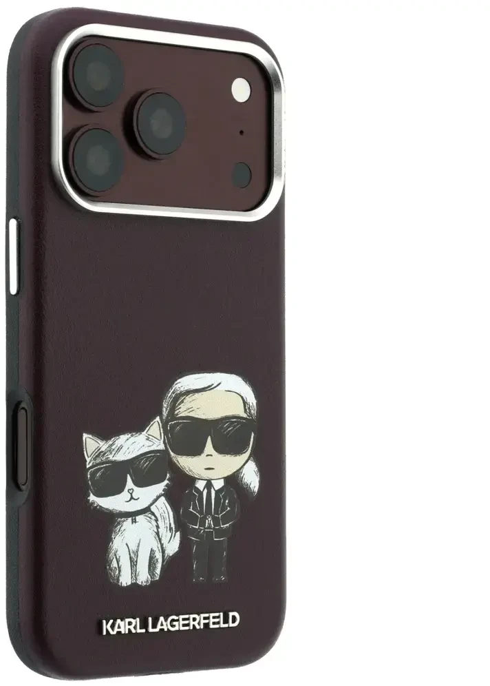 Dėklas Karl Lagerfeld Smooth Karl & Choupette Bodies Sketch MagSafe case for iPhone 18 Pro / 17 Pro - burgundy