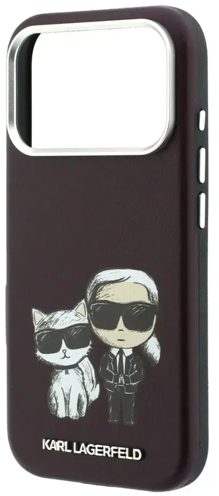 Dėklas Karl Lagerfeld Smooth Karl & Choupette Bodies Sketch MagSafe case for iPhone 18 Pro / 17 Pro - burgundy