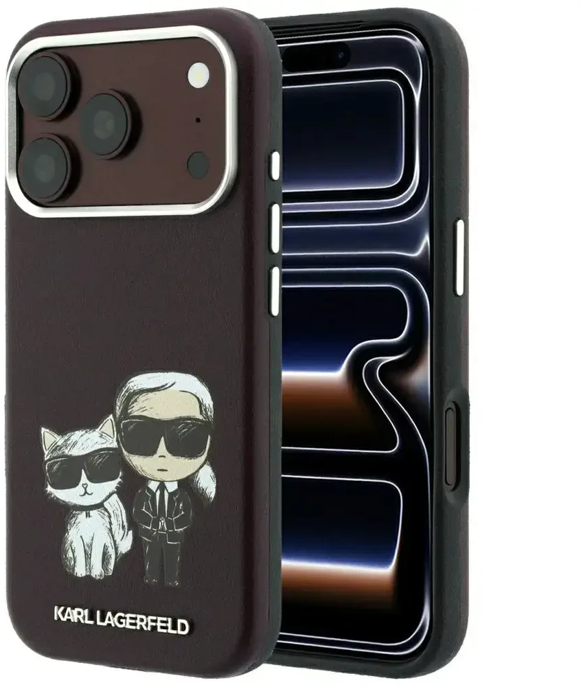 Dėklas Karl Lagerfeld Smooth Karl & Choupette Bodies Sketch MagSafe case for iPhone 18 Pro / 17 Pro - burgundy