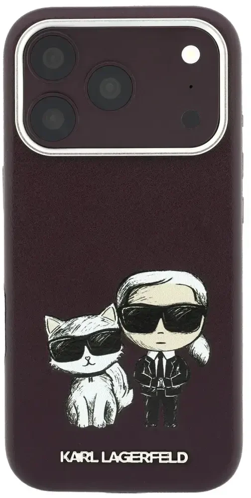 Dėklas Karl Lagerfeld Smooth Karl & Choupette Bodies Sketch MagSafe case for iPhone 18 Pro / 17 Pro - burgundy