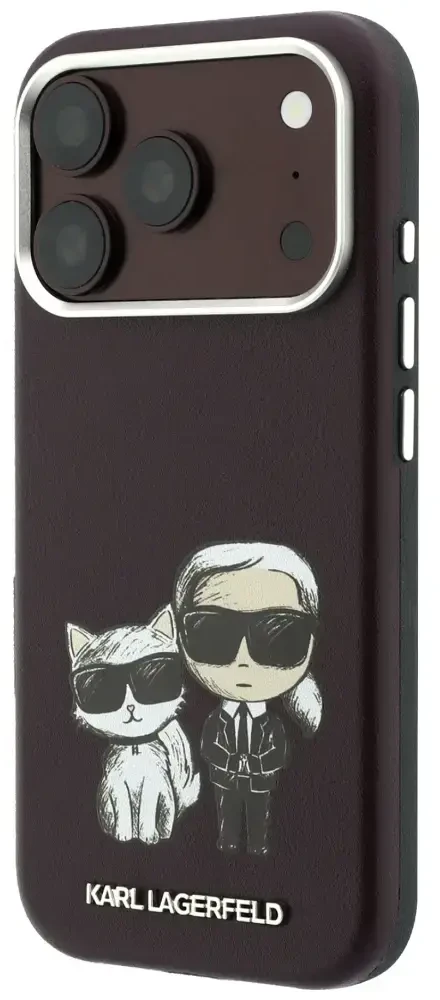 Dėklas Karl Lagerfeld Smooth Karl & Choupette Bodies Sketch MagSafe case for iPhone 18 Pro / 17 Pro - burgundy