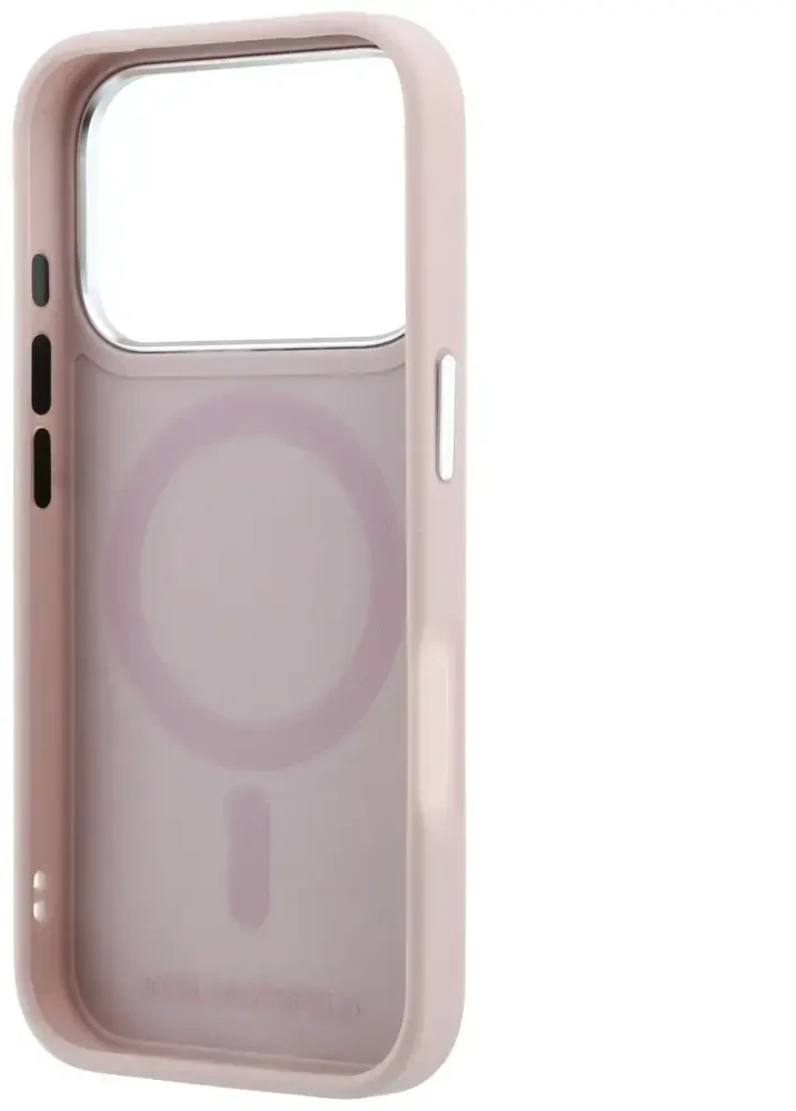 Dėklas Karl Lagerfeld with Ring Stand 360 Choupette Head Pin MagSafe do iPhone 18 Pro / 17 Pro rožinė