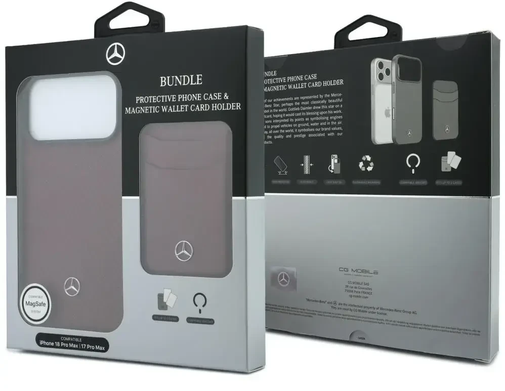 Dėklas Rinkinys etui + portfel Mercedes Grilis Pattern Leather MagSafe do iPhone 18 Pro Max / 17 Pro Max bordo spalvos