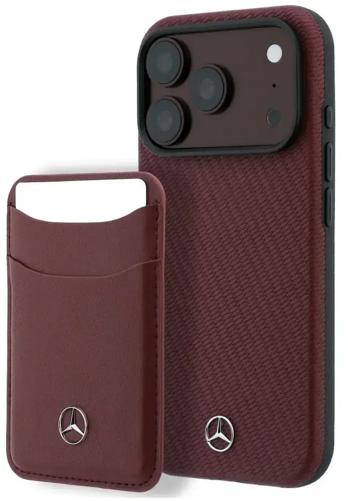 Dėklas Rinkinys etui + portfel Mercedes Grilis Pattern Leather MagSafe do iPhone 18 Pro Max / 17 Pro Max bordo spalvos