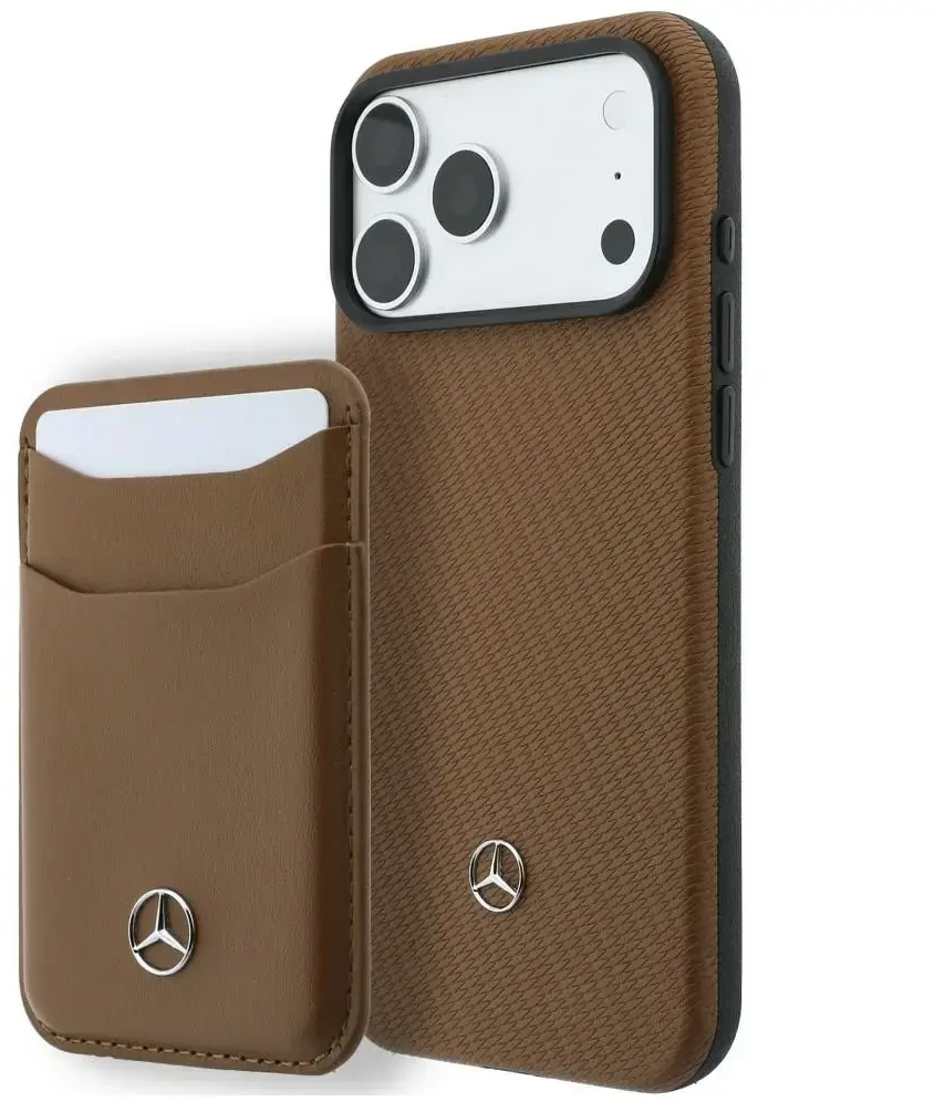 Dėklas Rinkinys etui + portfel Mercedes Grilis Pattern Leather MagSafe do iPhone 18 Pro Max / 17 Pro Max camel