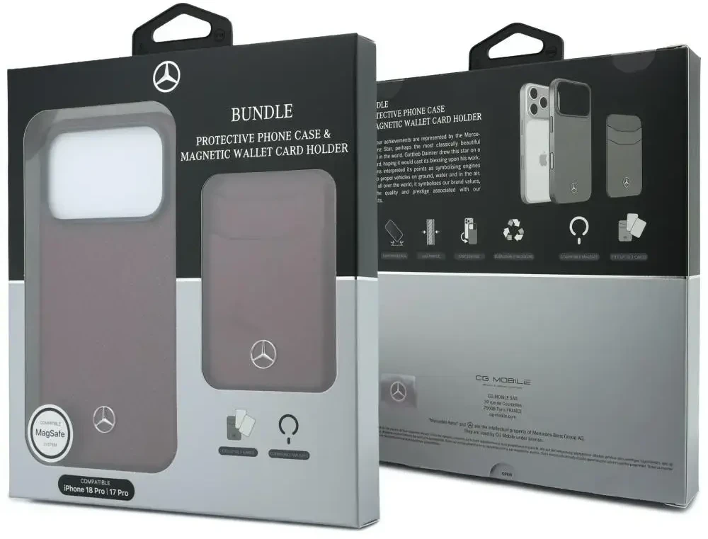 Dėklas Rinkinys etui + portfel Mercedes Grilis Pattern Leather MagSafe do iPhone 18 Pro / 17 Pro bordo spalvos