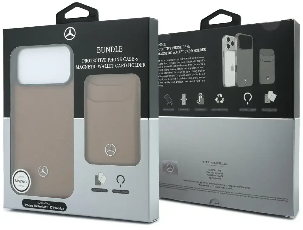 Dėklas Rinkinys etui + portfel Mercedes Grilis Pattern Leather MagSafe do iPhone 18 Pro Max / 17 Pro Max camel