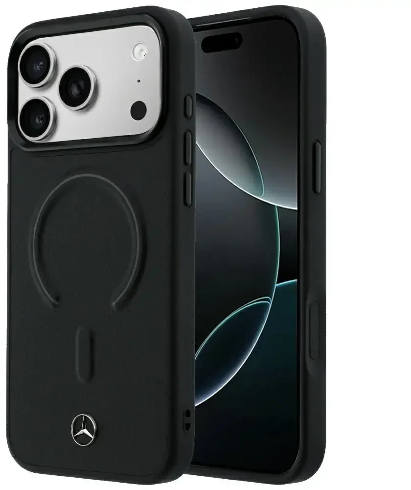 Dėklas Mercedes Leather 3D MagSafe do iPhone 18 Pro Max / 17 Pro Max juoda