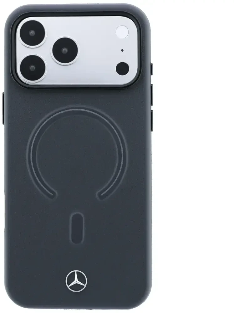 Dėklas Mercedes Leather 3D MagSafe do iPhone 18 Pro Max / 17 Pro Max antracytowy
