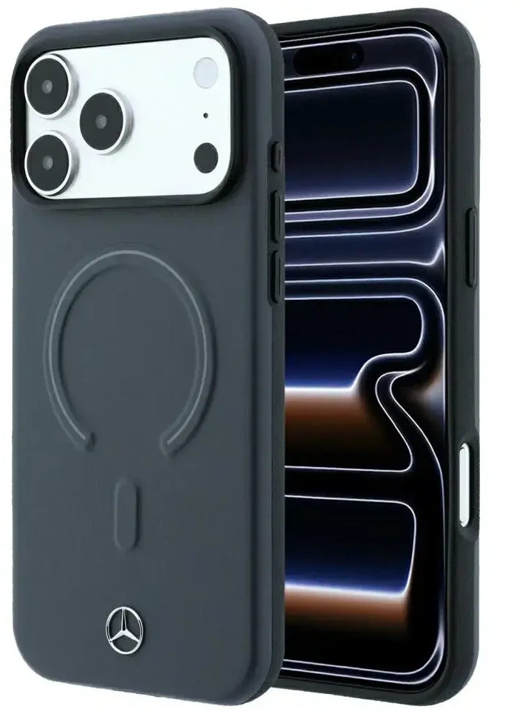 Dėklas Mercedes Leather 3D MagSafe do iPhone 18 Pro / 17 Pro antracytowy