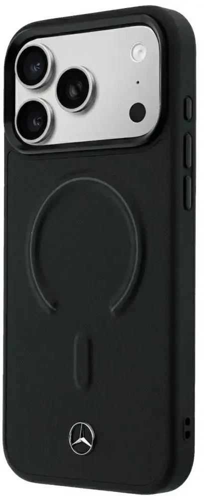 Dėklas Mercedes Leather 3D MagSafe do iPhone 18 Pro Max / 17 Pro Max juoda