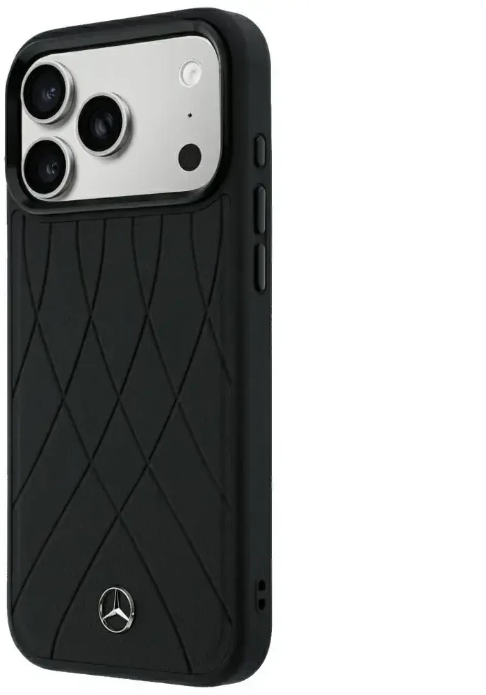 Dėklas Mercedes Leather Crossed Lines MagSafe skirtas iPhone 18 Pro Max/ 17 Pro Max juodas