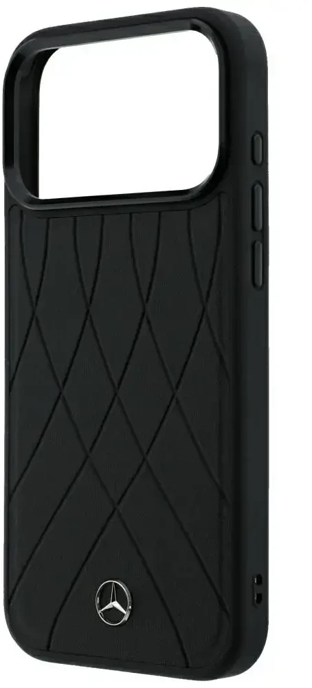 Dėklas Mercedes Leather Crossed Lines MagSafe skirtas iPhone 18 Pro Max/ 17 Pro Max juodas