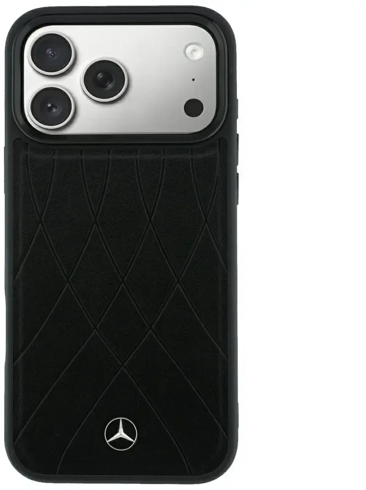 Dėklas Mercedes Leather Crossed Lines MagSafe skirtas iPhone 18 Pro Max/ 17 Pro Max juodas