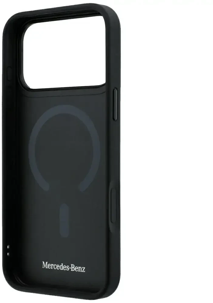 Dėklas Mercedes Leather Crossed Lines MagSafe skirtas iPhone 18 Pro Max/ 17 Pro Max juodas