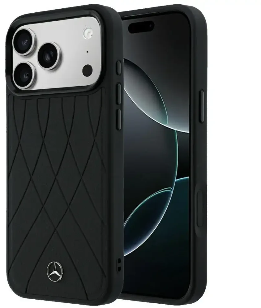 Dėklas Mercedes Leather Crossed Lines MagSafe skirtas iPhone 18 Pro Max/ 17 Pro Max juodas