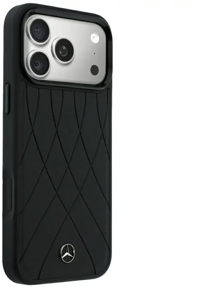 Dėklas Mercedes Leather Crossed Lines MagSafe skirtas iPhone 18 Pro Max/ 17 Pro Max juodas