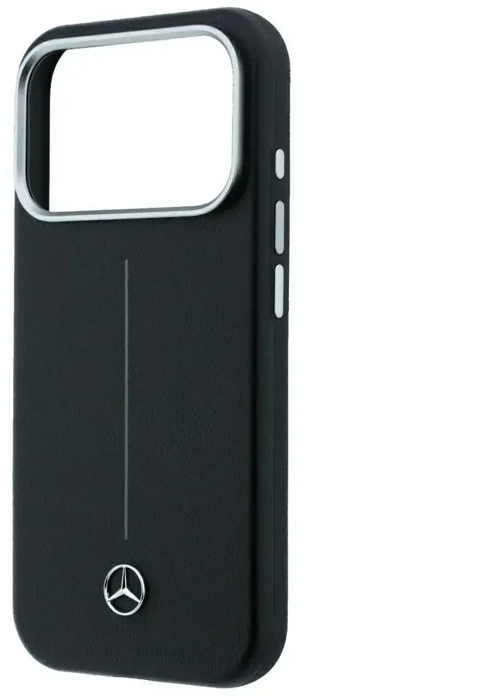 Dėklas Mercedes Leather Semi Wrap Iconic Line MagSafe Case for iPhone 18 Pro Max / 17 Pro Max - Juodas