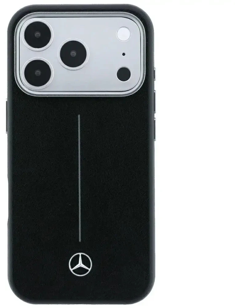 Dėklas Mercedes Leather Semi Wrap Iconic Line MagSafe Case for iPhone 18 Pro Max / 17 Pro Max - Juodas