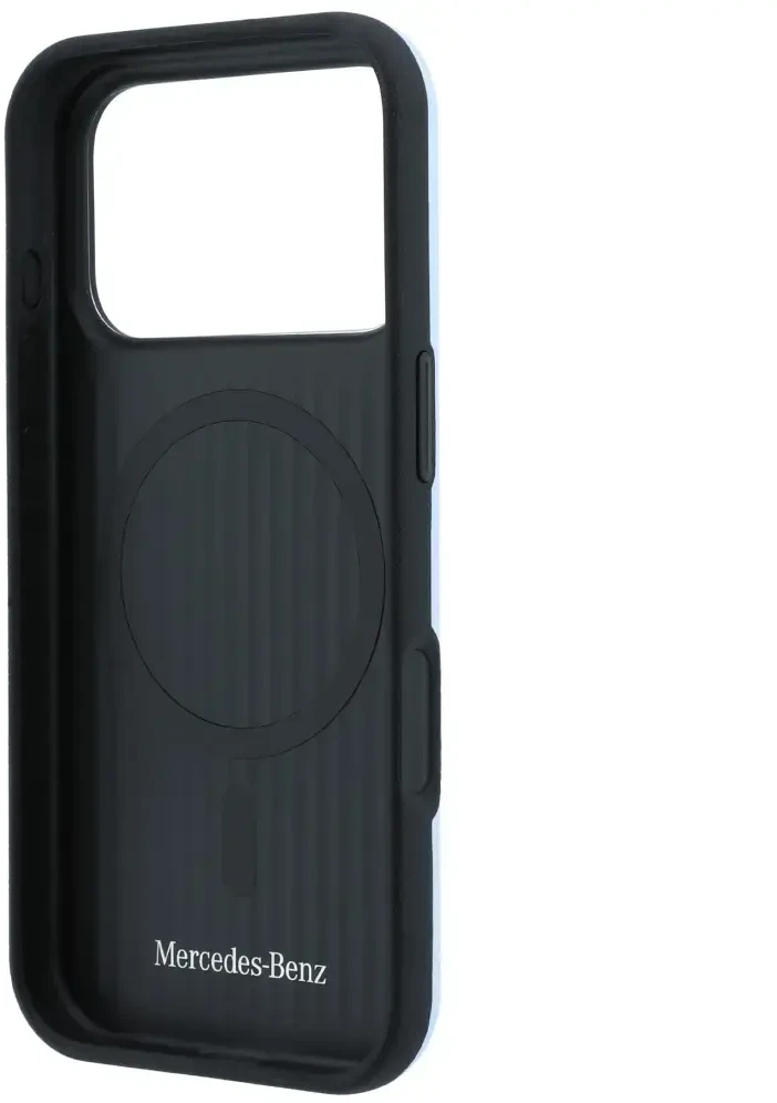 Dėklas Mercedes Leather Semi Wrap Iconic Line MagSafe do iPhone 18 Pro Max / 17 Pro Max mėlyna