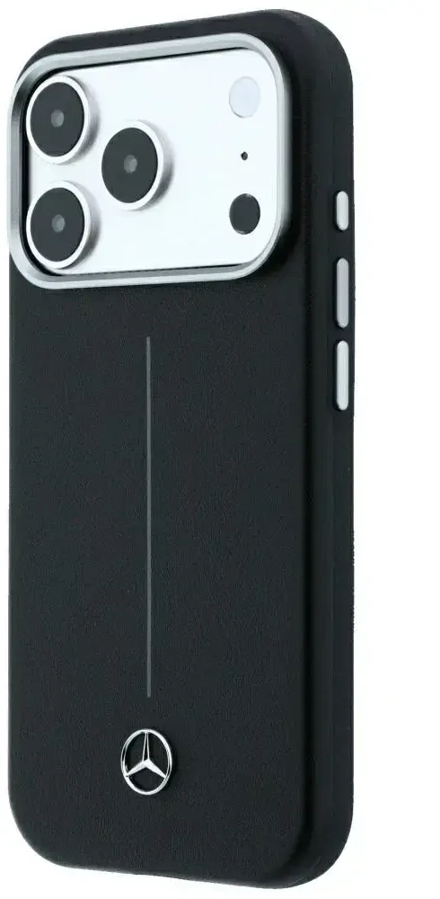 Dėklas Mercedes Leather Semi Wrap Iconic Line MagSafe Case for iPhone 18 Pro Max / 17 Pro Max - Juodas