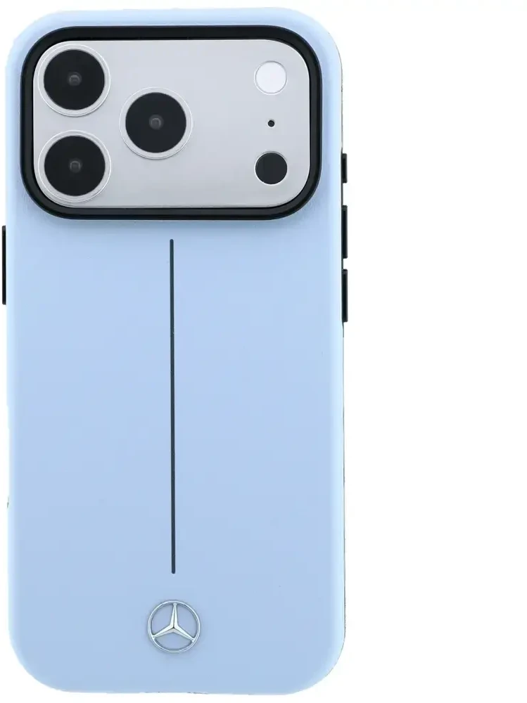 Dėklas Mercedes Leather Semi Wrap Iconic Line MagSafe do iPhone 18 Pro Max / 17 Pro Max mėlyna