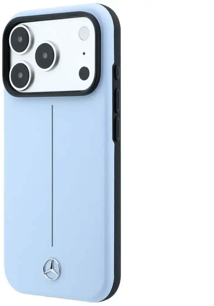 Dėklas Mercedes Leather Semi Wrap Iconic Line MagSafe do iPhone 18 Pro Max / 17 Pro Max mėlyna