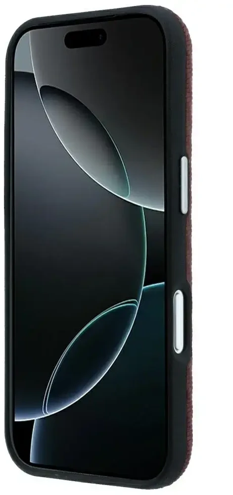 Dėklas Mercedes Leather Semi Wrap Wood Effect MagSafe skirtas iPhone 18 Pro / 17 Pro burgundy
